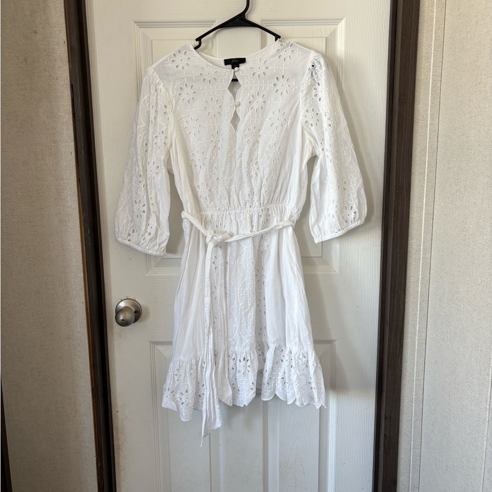 J. Crew White Long Sleeve Eyelet Dress